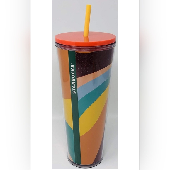NWT Starbucks Summer 2020 Rainbow Siren Multicolor Red Glitter Cold Cup 24 oz - Picture 2 of 2